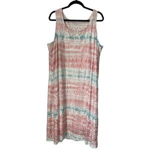 Cloth & Portrait Dress Size XXL Peach Mint Fully Lined Eyelet Sleeveless Midi